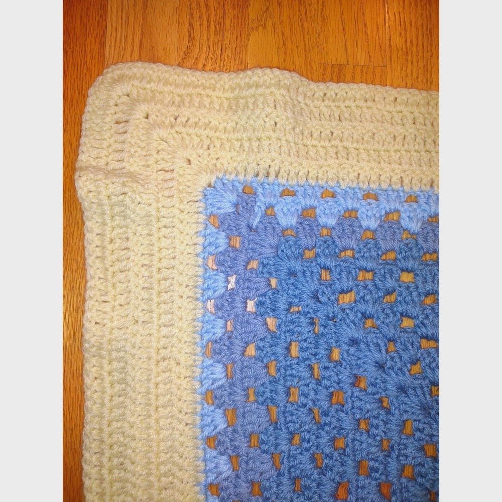 Crochet Baby Blanket 46"‎ x46' Blue and Yellow Square Nursery Decor - Handmade - Picture 2 of 6